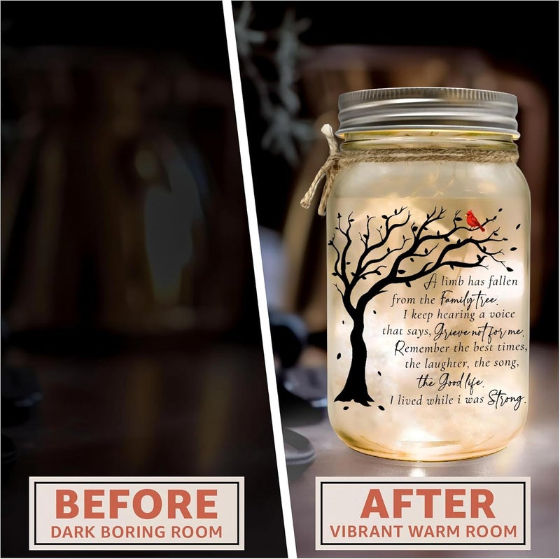 2IMT Memorial Gifts Mason Jar Light, Red Cardinal - Memory Gifts for Loss Loved Ones, Bereavement Gift Idea, Sympathy Loss of Mother, Dad, Son, Husband/Family Member A Limb Has Fallen From Our Family Tree - Image 4
